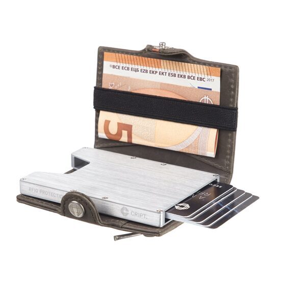 3.55 Porte-cartes avec compartiment pour la monnaie et compartiment pour les billets en gris vintage