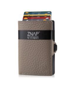 ZNAP Portefeuille en cuir grainé Taupe pour 8 cartes