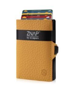 Portefeuille ZNAP en cuir grainé jaune moutarde pour 12 cartes