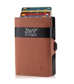 ZNAP Porte-monnaie cuir grainé cognac pour 12 cartes