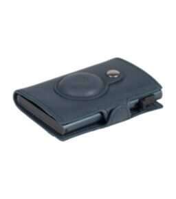 Porte-cartes RFID Furbo en cuir avec compartiment pour billets et étui AirTag en bleu