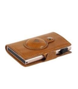 Porte-cartes RFID Furbo en cuir avec compartiment pour billets et étui AirTag jaune miel