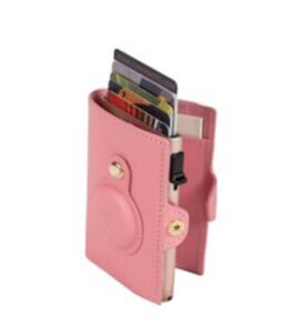 Porte-cartes RFID Furbo en cuir avec compartiment pour billets et étui AirTag en rose