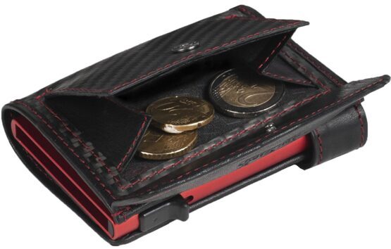 Furbo Porte-cartes de crédit Carbon Noir/Rouge avec papier et compartiment pour la monnaie