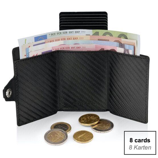 Portefeuille ZNAP Carbon Real Leather Black pour 8 cartes