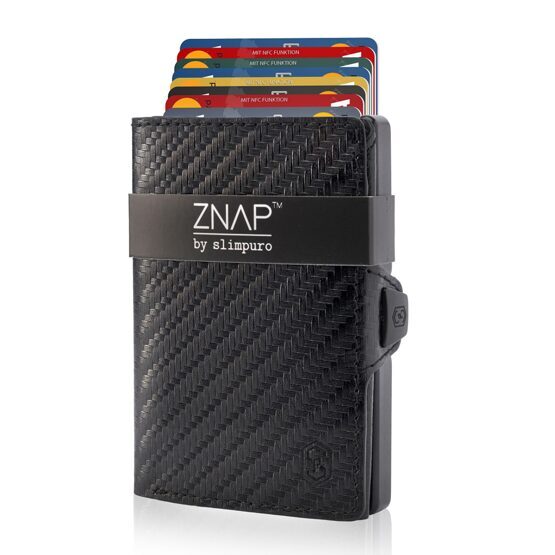 ZNAP portefeuille carbone en cuir véritable noir pour 12 cartes
