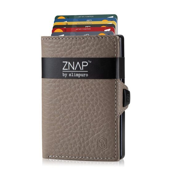 ZNAP Portefeuille en cuir grainé Taupe pour 8 cartes