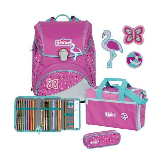 Kit sac à dos scolaire Alpha Flamingo