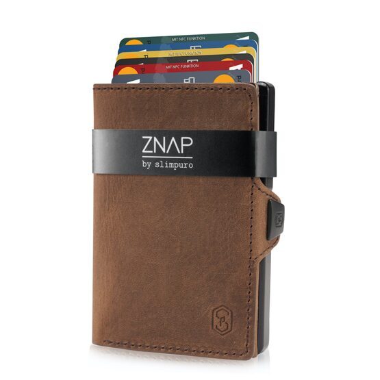 ZNAP portefeuille en cuir vintage brun pour 12 cartes