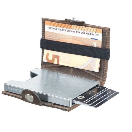 3.55 Porte-cartes avec pochette pour pièces de monnaie et partitions de musique en marron vintage