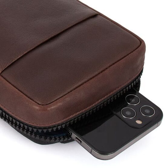 Harper - Portefeuille pour homme pour smartphone à porter autour du cou en marron foncé
