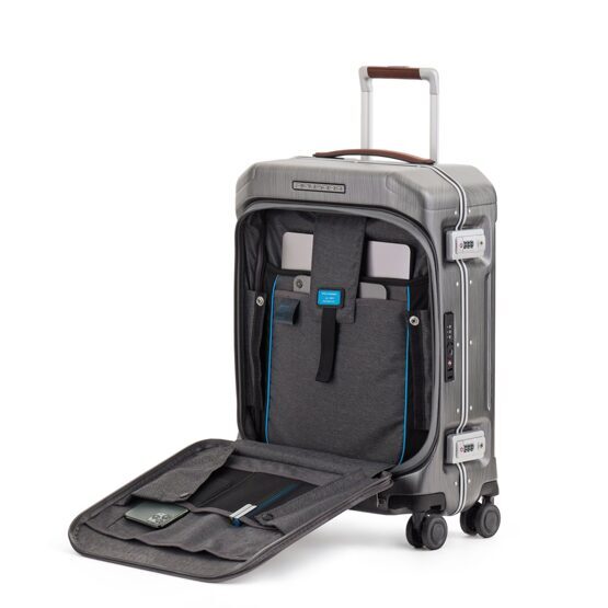 PQ-Light - Fast-Check bagage à main à roulettes rigide noir/cuir