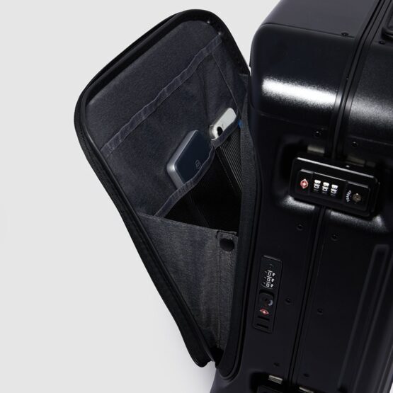 PQ-Light - Trolley à bagages à main avec compartiment frontal pour ordinateur portable/tablette en noir mat