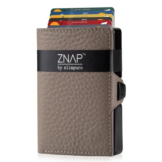 Portefeuille ZNAP en cuir grainé taupe pour 12 cartes