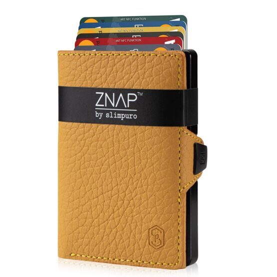 Portefeuille ZNAP en cuir grainé jaune moutarde pour 8 cartes