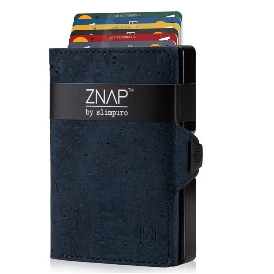 Portefeuille ZNAP en cuir liège bleu pour 12 cartes
