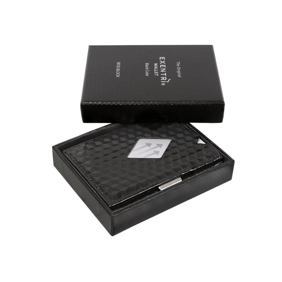 Exentri Porte-monnaie en cuir noir Cube pour 10 cartes
