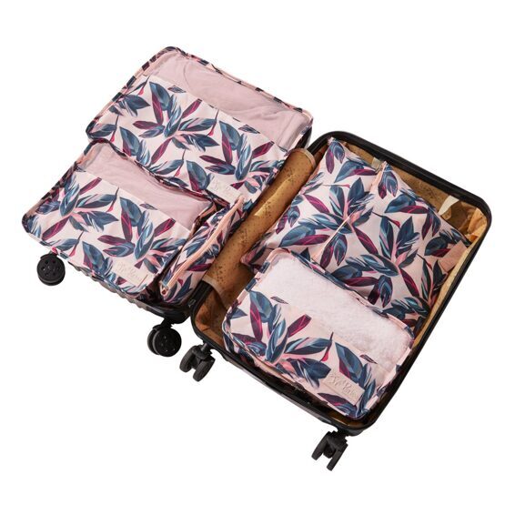 Lucy Travel Packing Cube Set Peach Leaves (en anglais)