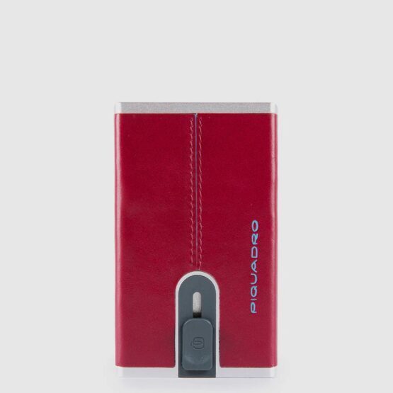 Blue Square - Porte-cartes de crédit avec système coulissant en rouge
