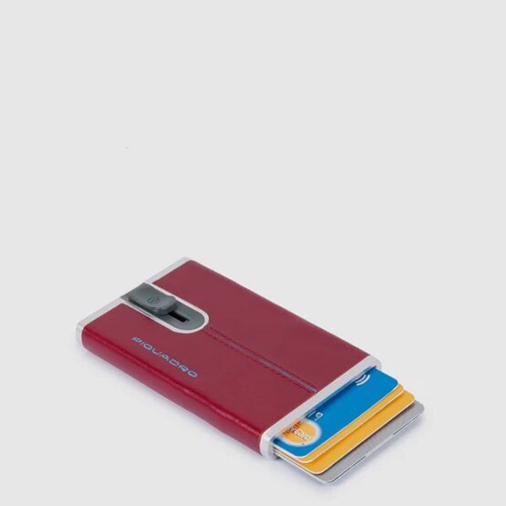 Blue Square - Porte-cartes de crédit avec système coulissant en rouge