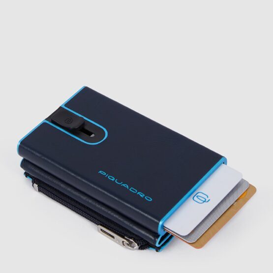 Blue Square - Portefeuille compact avec système coulissant et compartiment pour la monnaie en bleu