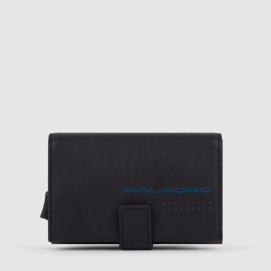 Urban - Porte-cartes de crédit en métal et cuir noir/bleu