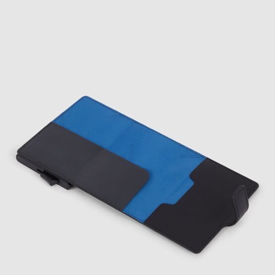 Urban - Porte-cartes de crédit en métal et cuir noir/bleu