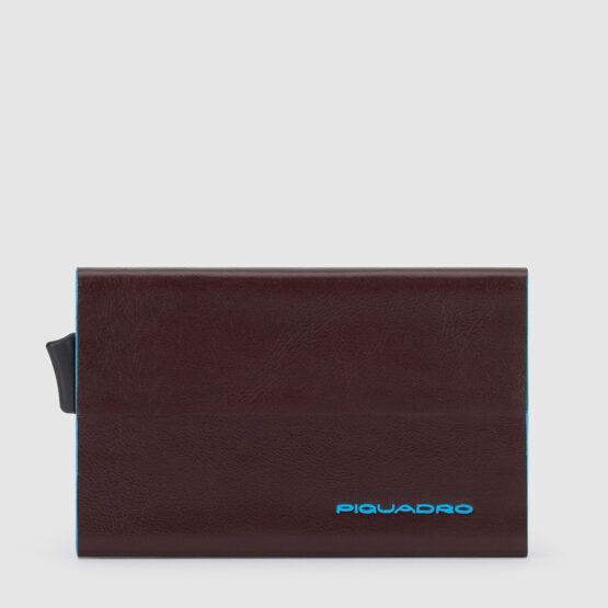 Blue Square - Porte-cartes de crédit avec compartiment extérieur en acajou