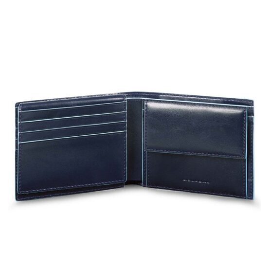 Blue Square - Portefeuille pour homme avec fenêtre pour carte d&#039;identité à rabat et poche pour la monnaie en bleu