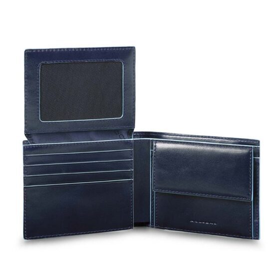 Blue Square - Portefeuille pour homme avec fenêtre pour carte d&#039;identité à rabat et poche pour la monnaie en bleu