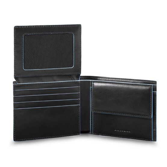 Blue Square - Portefeuille pour homme avec fenêtre pour carte d&#039;identité à rabat et poche pour la monnaie en noir