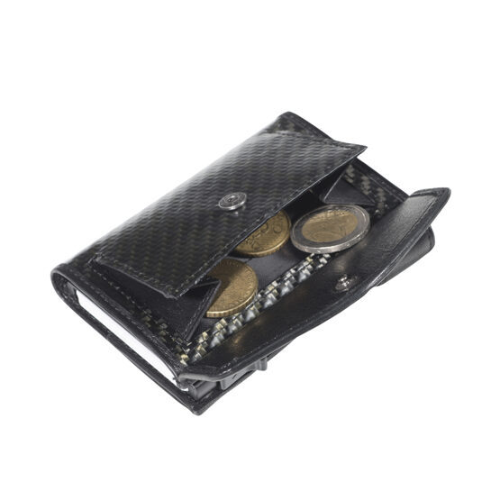 Furbo Carbon Porte-cartes de crédit Noir avec papier et compartiment pour la monnaie