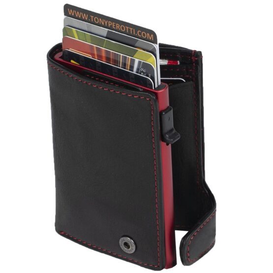 Furbo Porte-cartes de crédit Cuir Noir/Rouge avec papier et compartiment pour la monnaie
