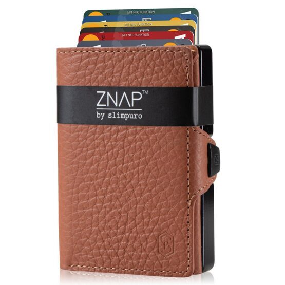 ZNAP Porte-monnaie cuir grainé cognac pour 12 cartes