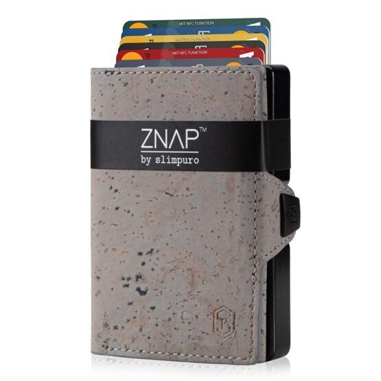 ZNAP Portefeuille en cuir liège gris pour 8 cartes