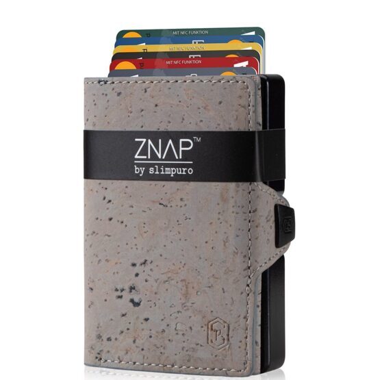 Portefeuille ZNAP en cuir liège gris pour 12 cartes