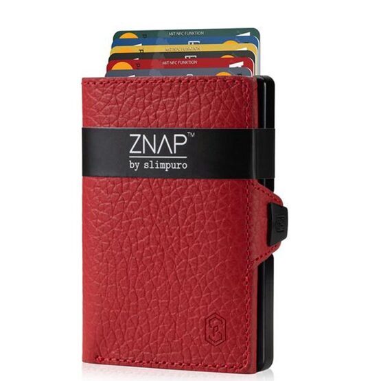 ZNAP Portefeuille en cuir grainé rouge pour 8 cartes