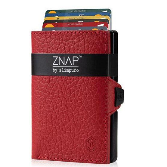 ZNAP Portefeuille en cuir grainé rouge pour 12 cartes