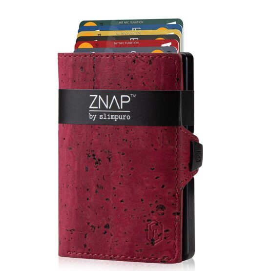 ZNAP Portefeuille en cuir liège rouge pour 12 cartes