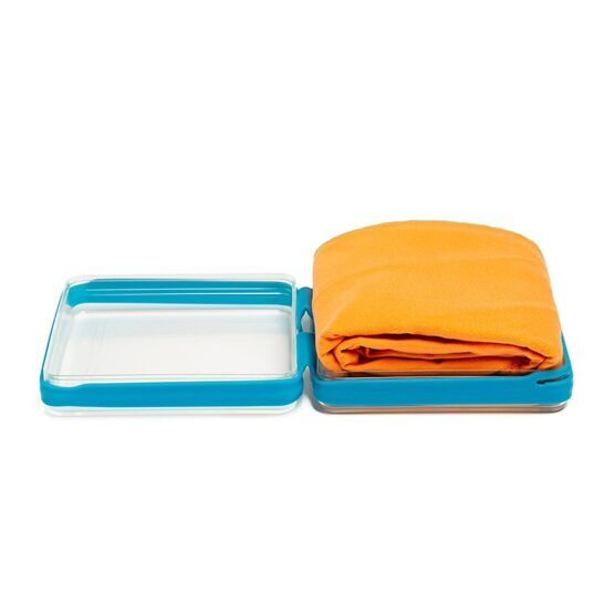 Tissu doux en microfibres avec récipient pour le sport et les voyages - orange/bleu