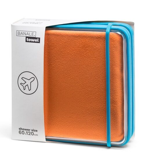 Tissu doux en microfibres avec récipient pour le sport et les voyages - orange/bleu