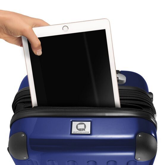 Alex - Bagage à main rigide brillant avec compartiment pour ordinateur portable en bleu foncé