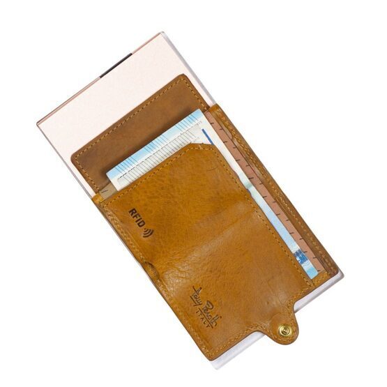 Porte-cartes RFID Furbo en cuir avec compartiment pour billets et étui AirTag jaune miel