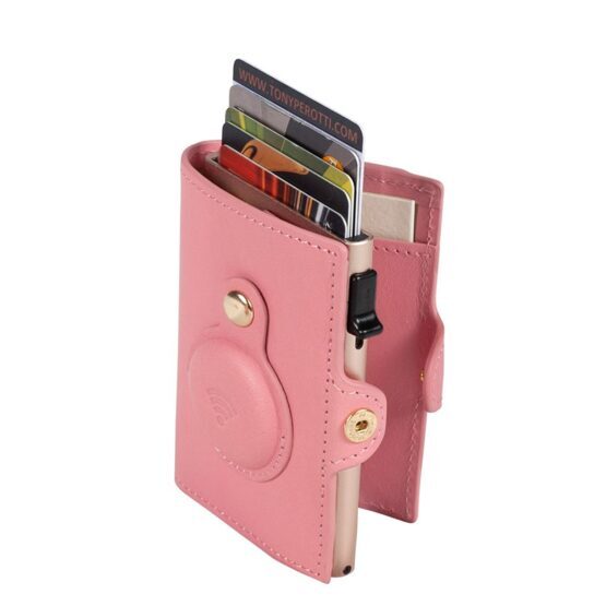 Porte-cartes RFID Furbo en cuir avec compartiment pour billets et étui AirTag en rose