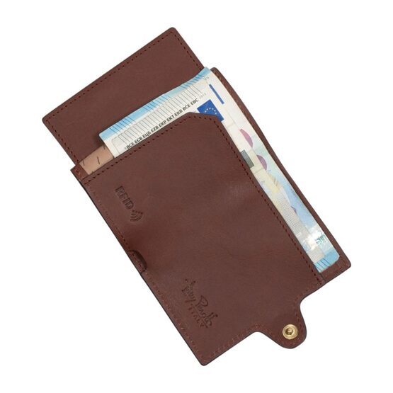 Porte-cartes RFID Furbo en cuir avec compartiment pour billets de banque et étui AirTag en marron