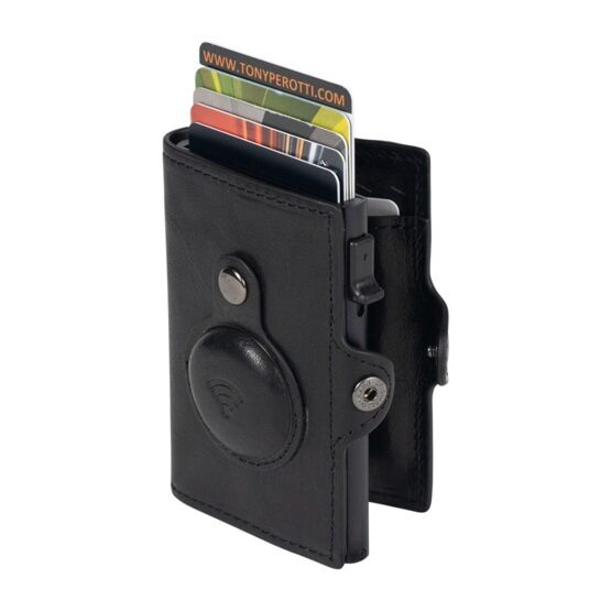 Porte-cartes RFID Furbo en cuir avec compartiment pour billets et étui AirTag en noir