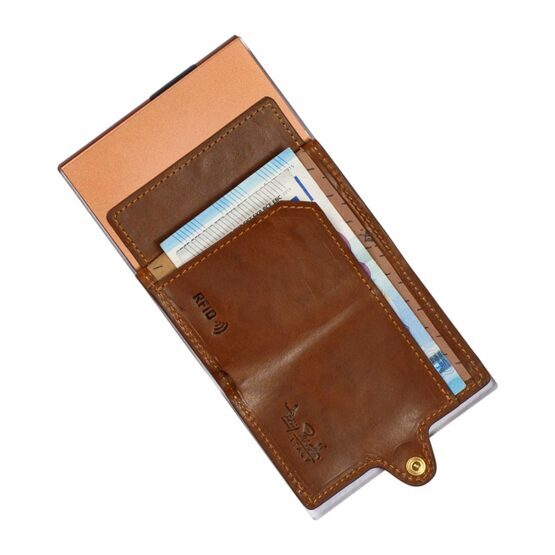 Porte-cartes RFID Furbo en cuir avec compartiment pour billets et étui AirTag marron foncé