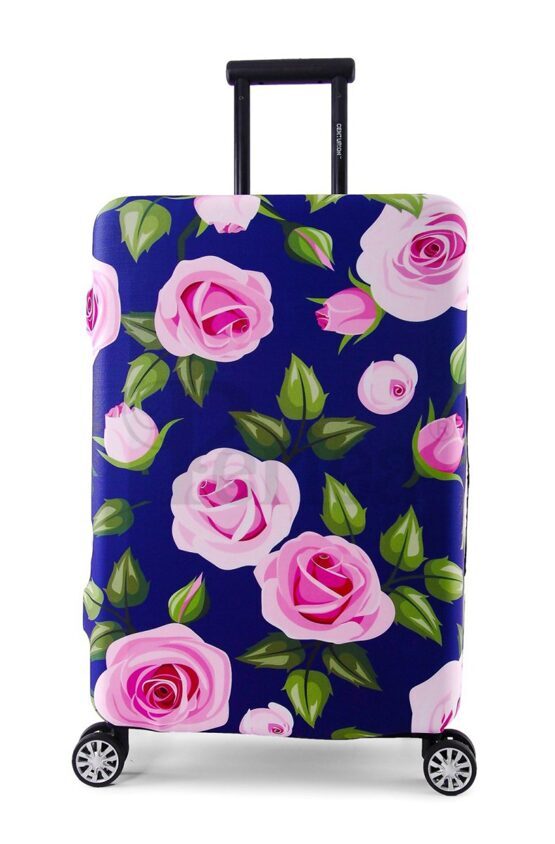 Housse de valise violette avec roses roses Moyen (55-60 cm)