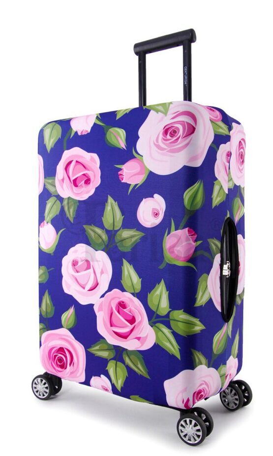 Housse de valise violette avec roses roses Petite (45-50 cm)
