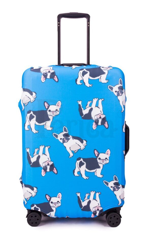 Housse de valise Bleu avec Chiens Moyen (55-60 cm)